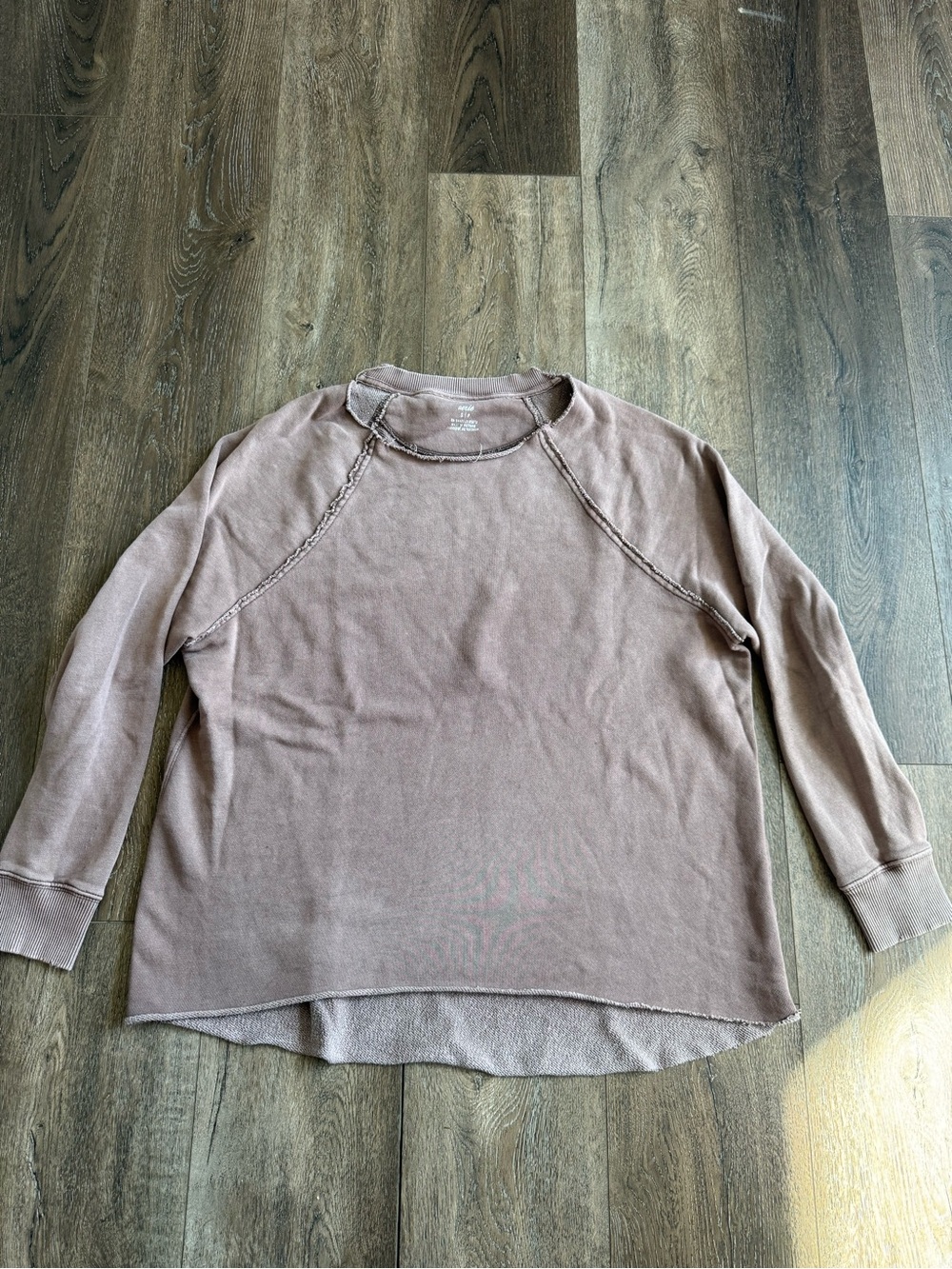 Aerie Women’s Washed Brown Distressed Long-Sleeve Pullover Sweatshirt Size Small